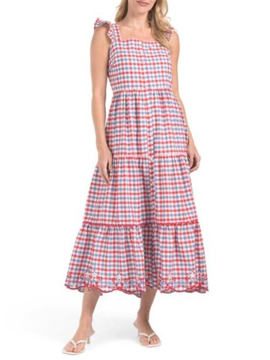 C&C California Dresses & Skirts - C&C CALIFORNIA Gingham Maxi Dress With Star Hem